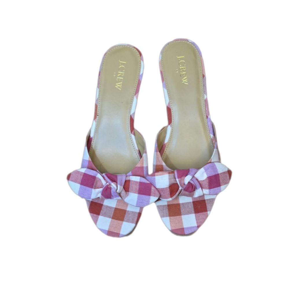 J. Crew Pink & White Plaid Knot Mules Sz 9.5